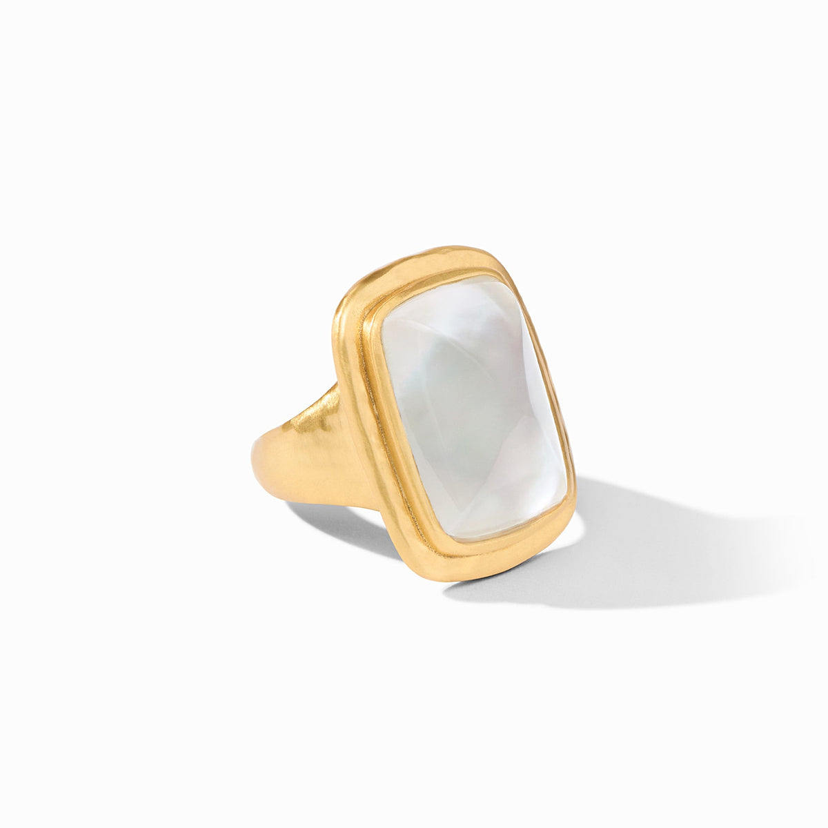 Sahara Stone Ring in 24K gold plate with a rectangular white glass stone.