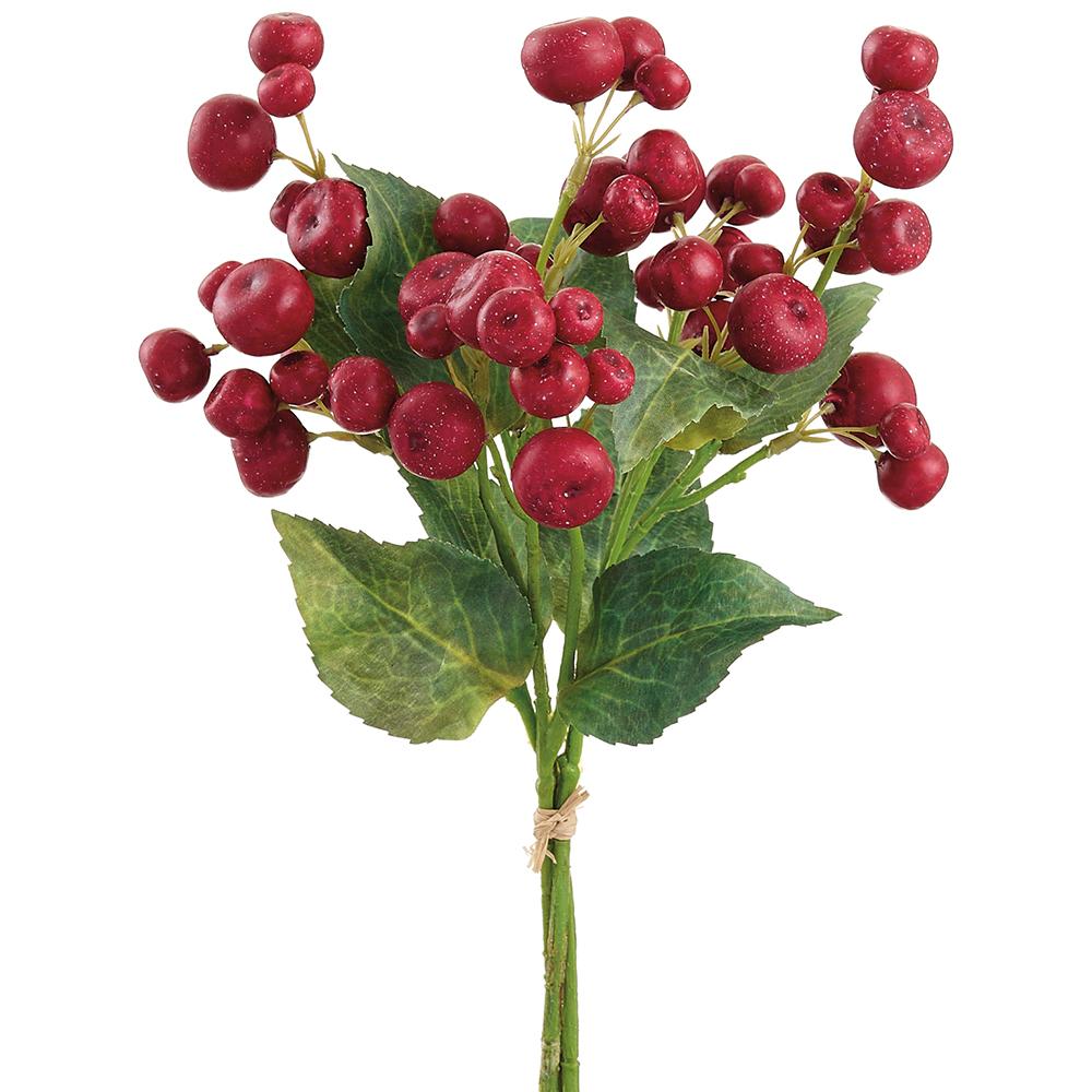14-inch red crabapple bundle with green leaves and realistic textured berries.