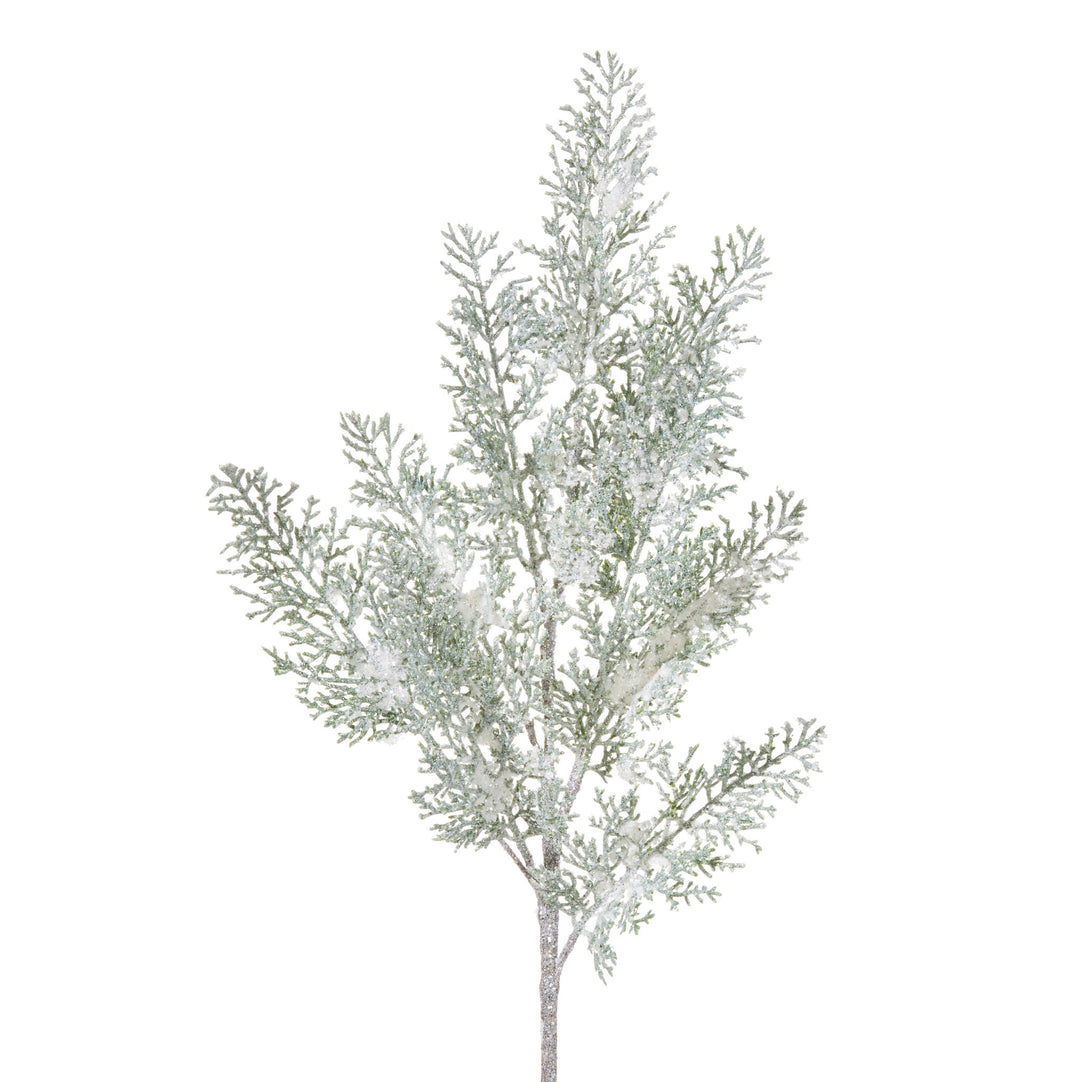 31.5-inch artificial cedar spray with a frosted, glittery finish on a white background.