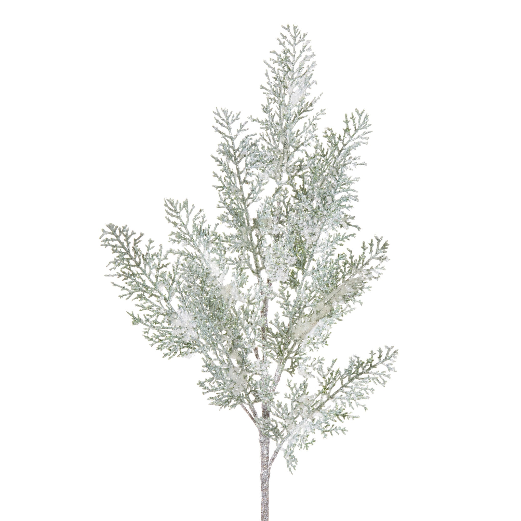31.5-inch artificial cedar spray with a frosted, glittery finish on a white background.
