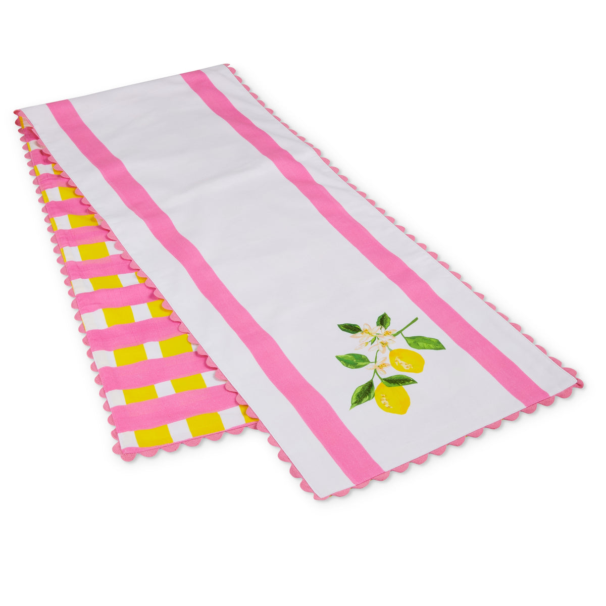 Reversible citrus-colored cotton table runner with woven texture