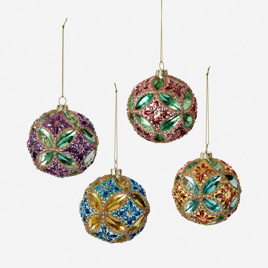 Glass diamond ball ornament with a faceted spherical shape.