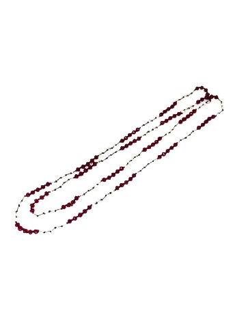 30-inch vintage style necklace with dark red beads on a delicate silver-tone chain.