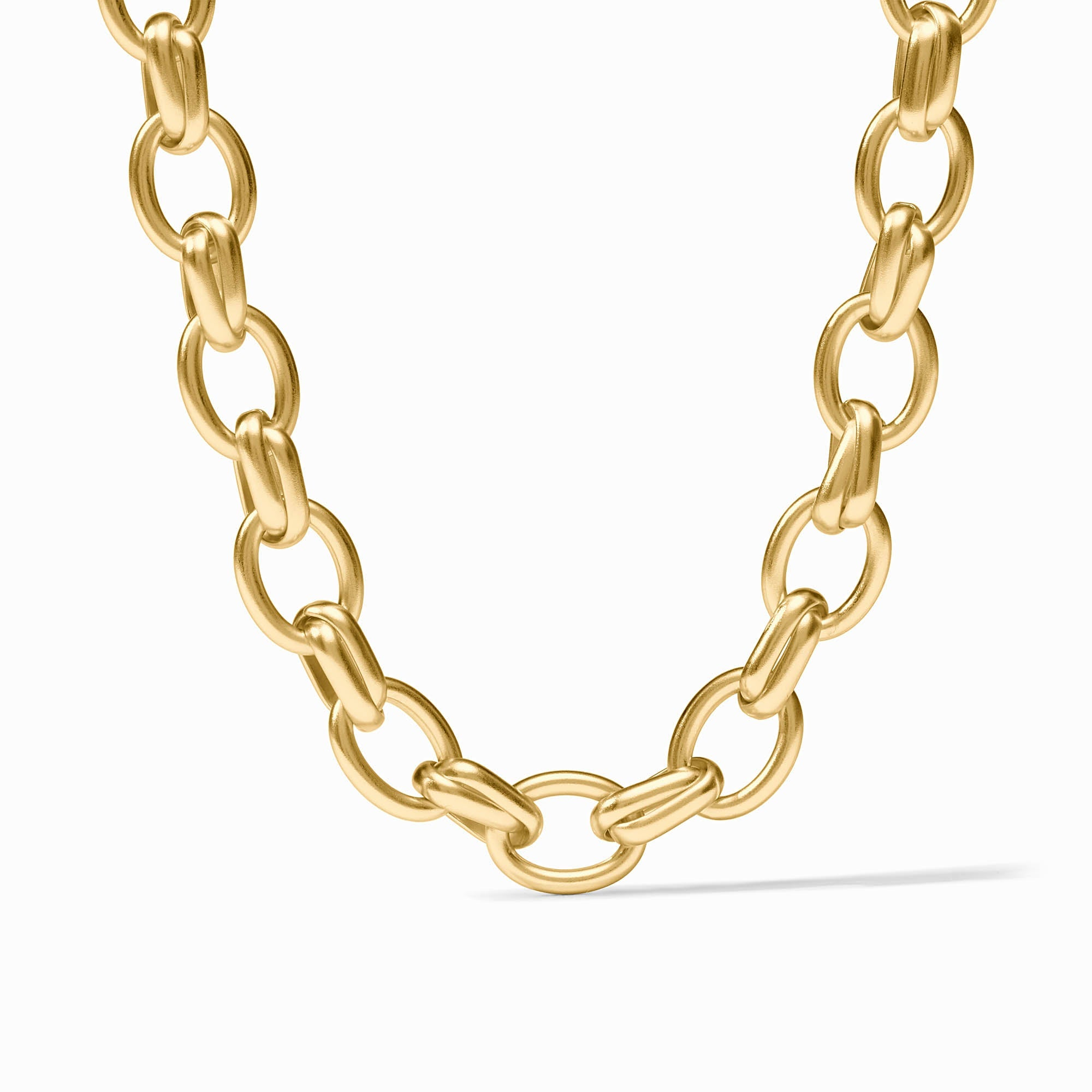 Essex Link Necklace featuring a chunky gold-tone oval link chain design.