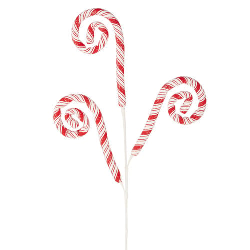 28-inch decorative Christmas spray featuring three glittery red and white striped candy canes.