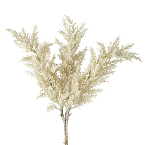 34-inch iced pampas grass bundle made of foam and metal in a light, frosted cream color.