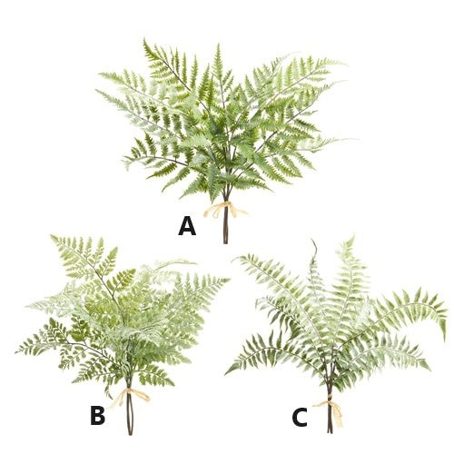 Bundle of three artificial ferns with soft-touch plastic leaves in a natural green color.