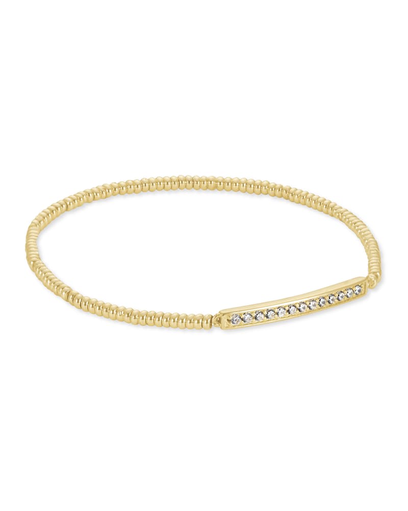 Addison gold-tone stretch bead bracelet with a horizontal bar station set with clear crystals.