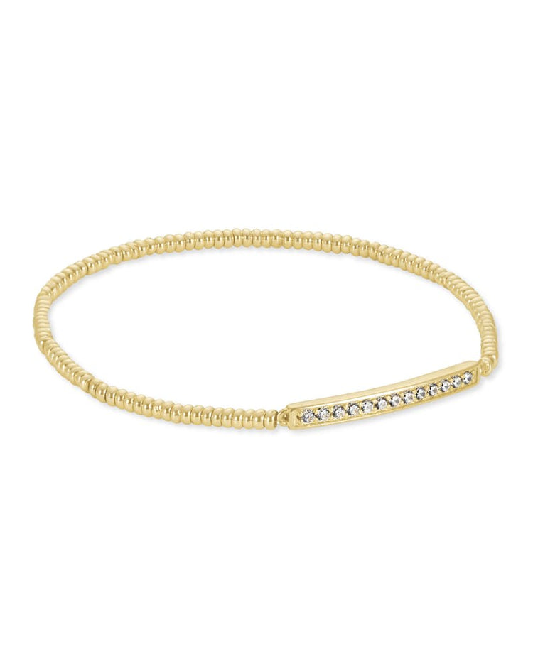 Addison gold-tone stretch bead bracelet with a horizontal bar station set with clear crystals.