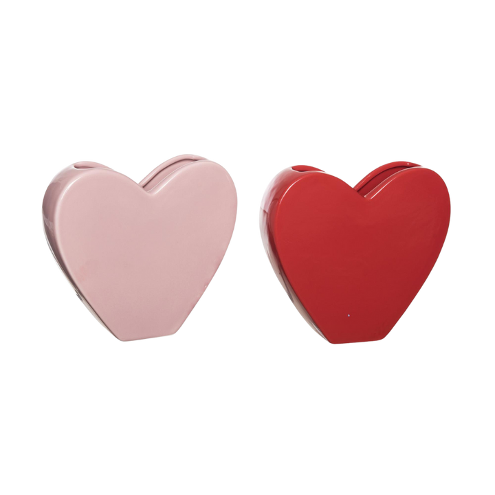 White heart-shaped ceramic vase with smooth rounded edges.
