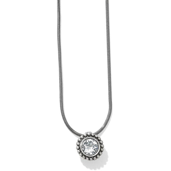 Twinkle Crystal Necklace with a silver-plated snake chain and a round crystal pendant.