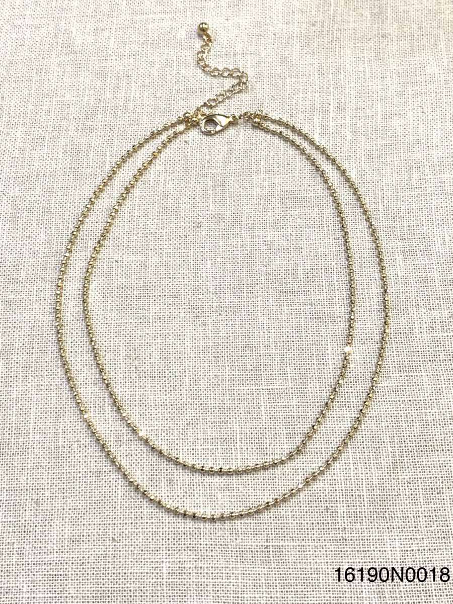 Gold finish brass ball chain double necklace with lobster claw clasp