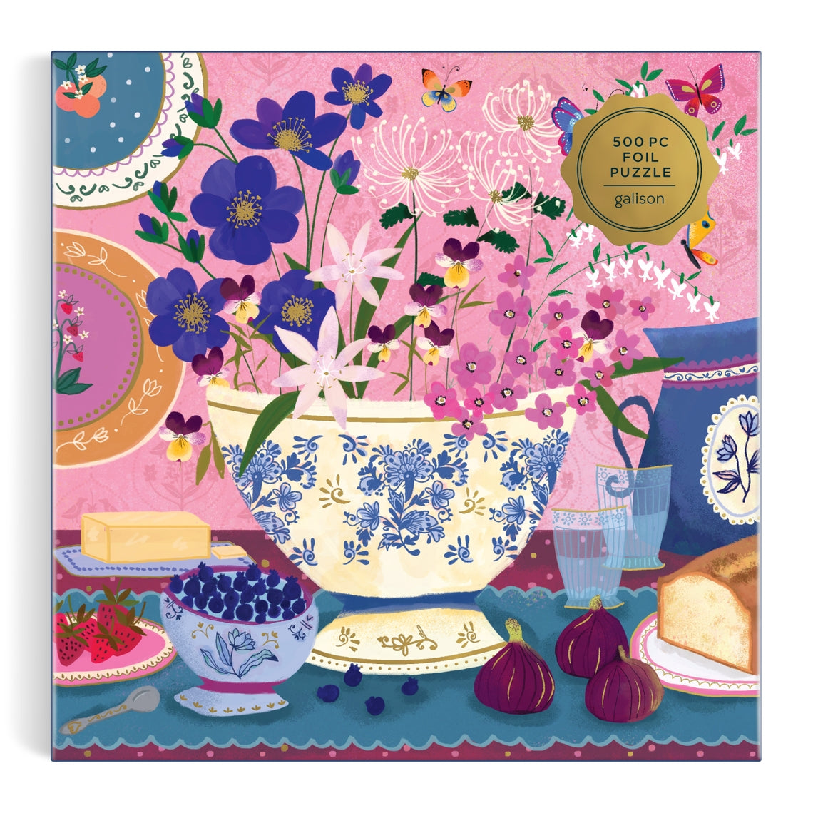 Joy Laforme Art of the Table 500 piece foil puzzle featuring a floral still life with figs.