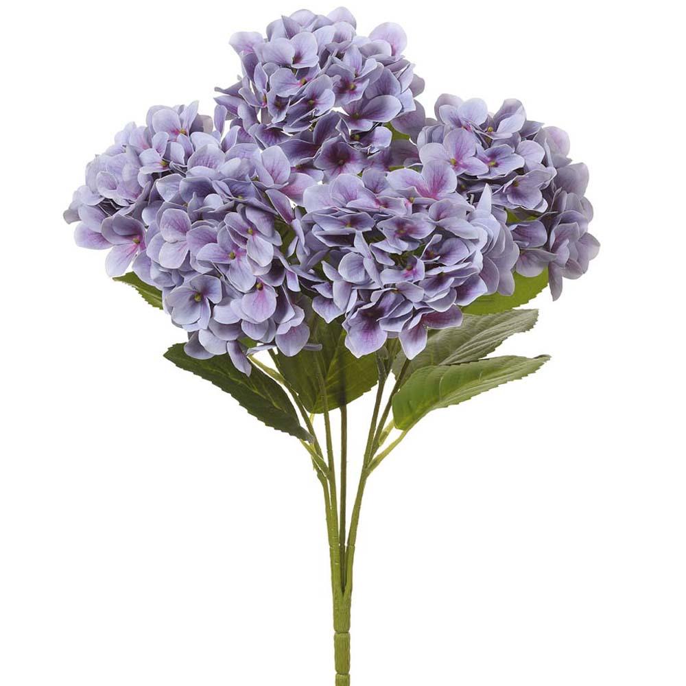 Blue hydrangea bush artificial plant with full foliage in a rectangular planter