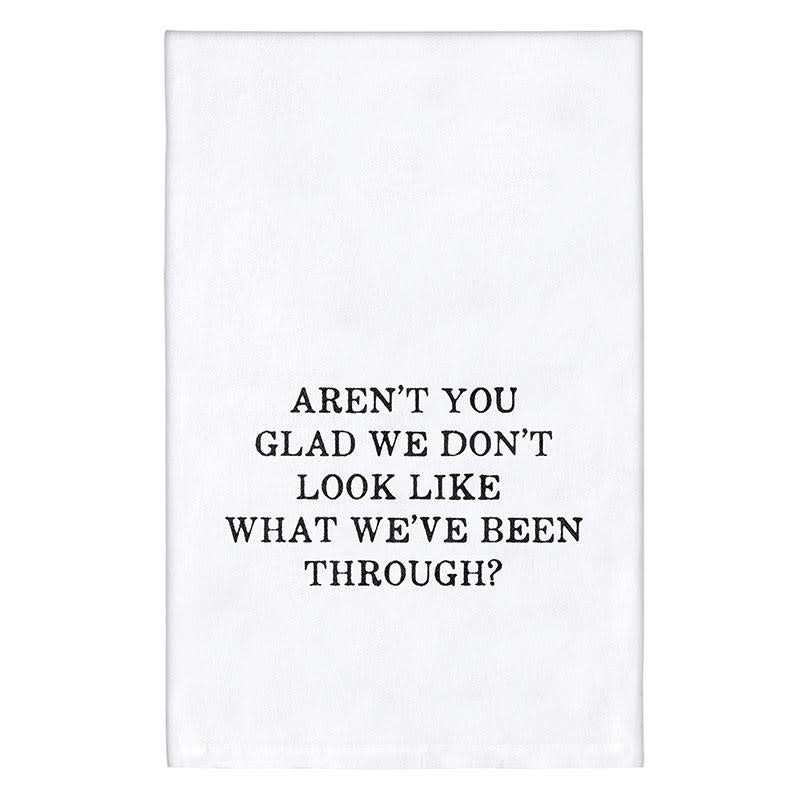 Face to Face Thirsty Boy tea towel made of white cotton with a playful boy face graphic.