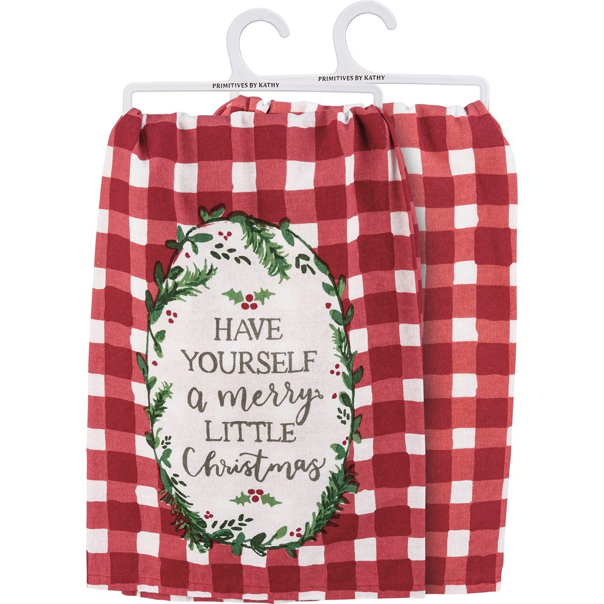 Black cotton kitchen towel with white text reading Remember As Far As Anyone Knows We Are A Nice & Normal Family
