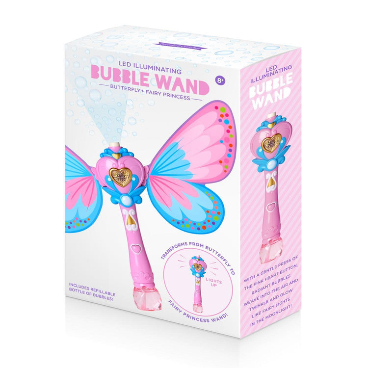 Fairy butterfly LED bubble wand with shimmering solution in gift box