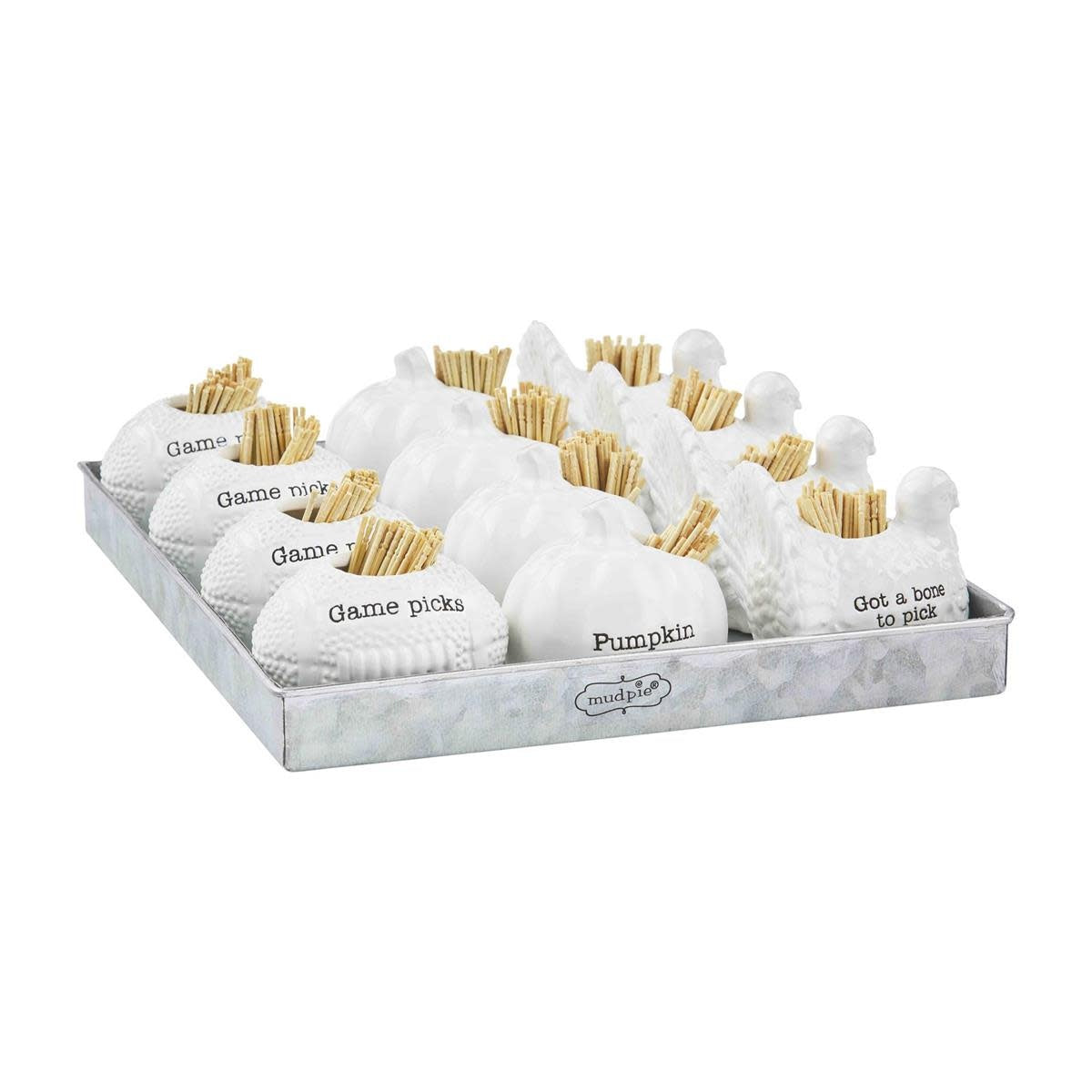Fall-themed dolomite ceramic toothpick holder with a figural pumpkin shape.