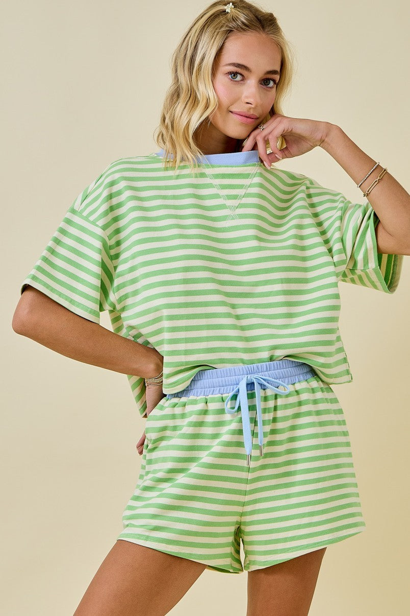 Ailany Boxy Terry Short Sleeve Tee With Contrast Neckband
