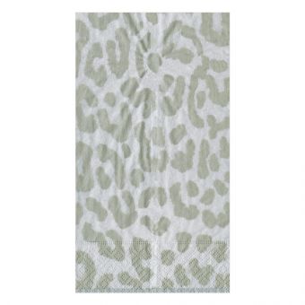 Triple-ply paper guest towel with water-soluble printed pattern in neutral tones.