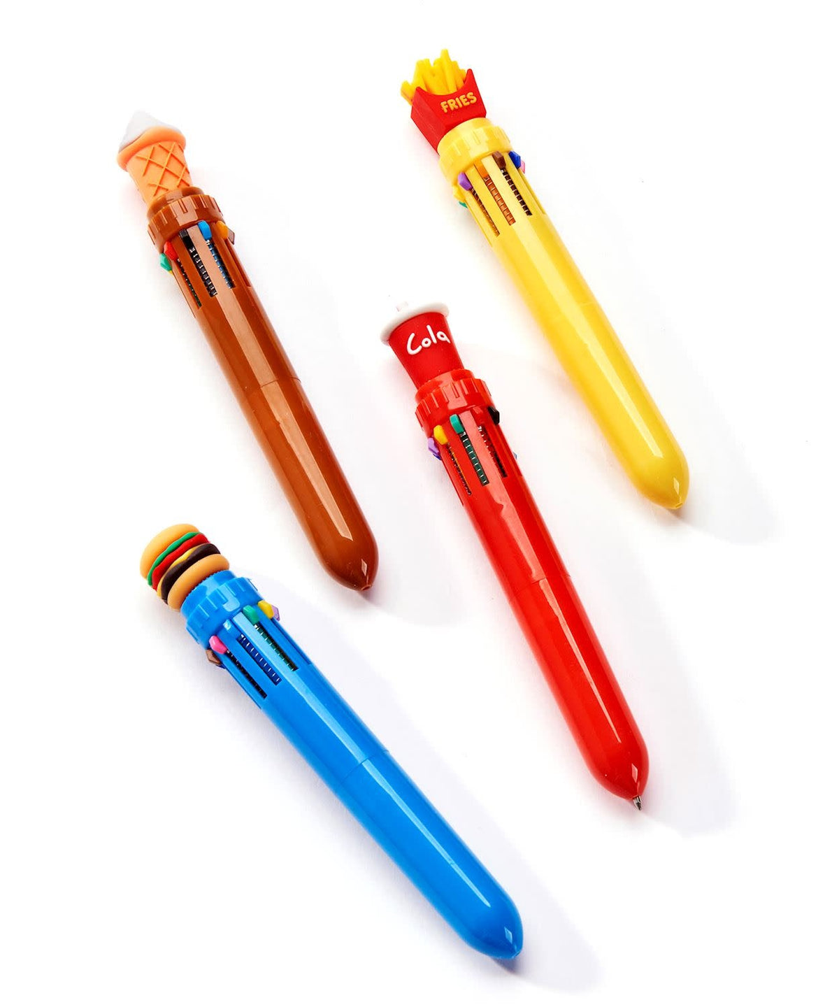 Fast Food themed multi-color pen with ten ink colors in a black barrel.