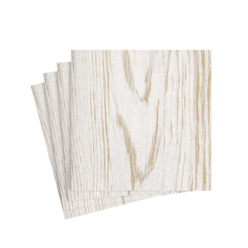 Faux Bois Birch paper linen cocktail napkin with a birch wood grain pattern.