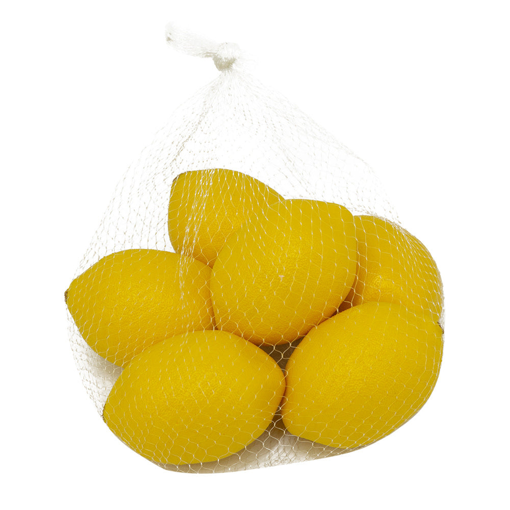 Six faux lemons with realistic texture in bold yellow foam against a white background.