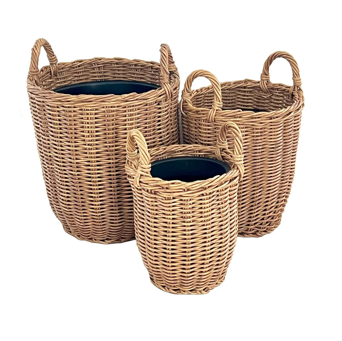 Poly weave plant basket in natural tan with a rectangular shape.