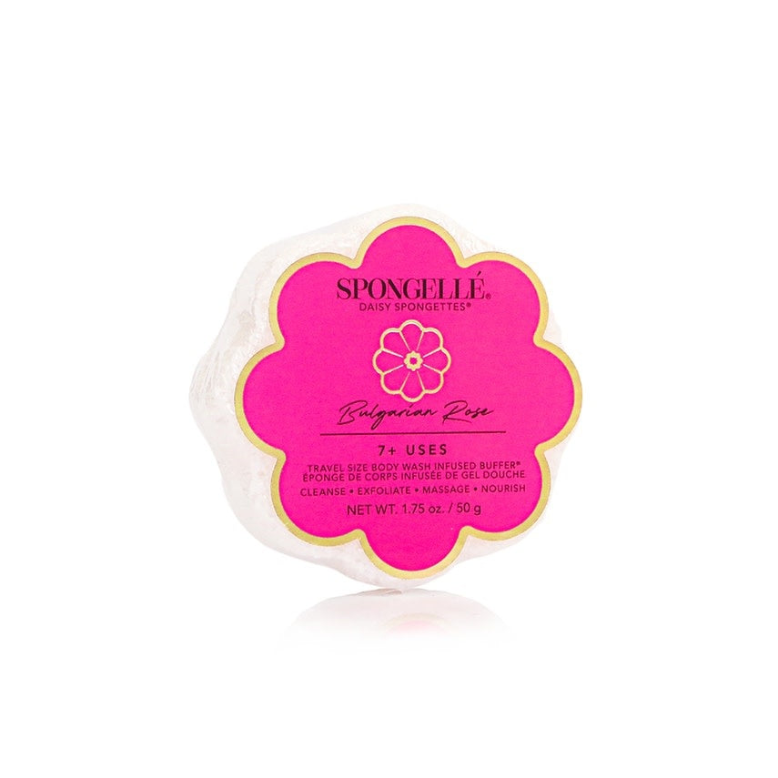 Daisy Collection Spongette body wash sponge with built-in cleanser in white