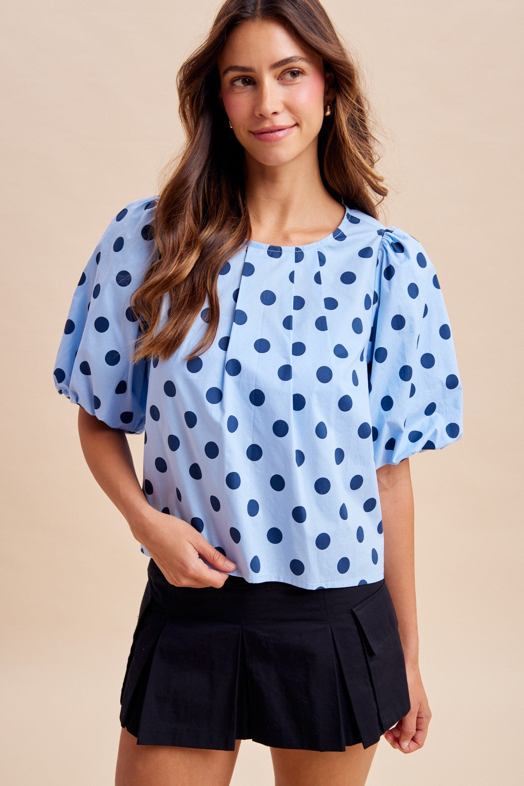 Elise Polka Dot Short Puff Sleeve Blouse Top