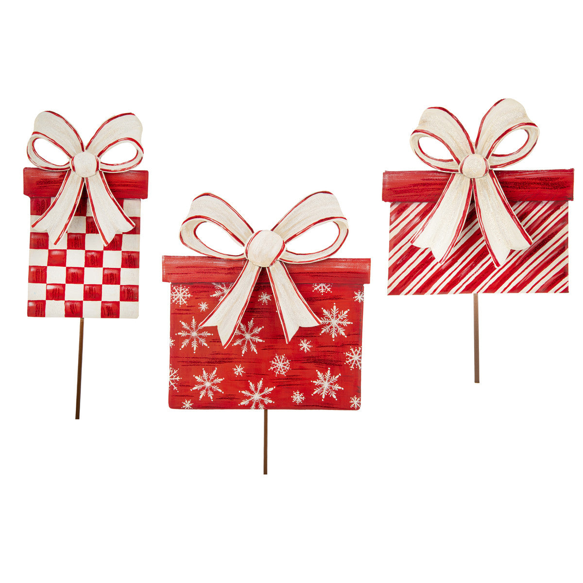 Medium red and white stake-style garden flag with a classic striped pattern.
