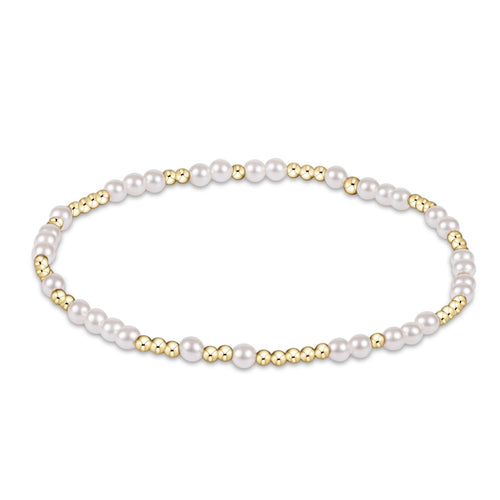 Hope Unwritten bracelet featuring 3mm pearls alternating with 2mm gold-filled beads on stretch elastic cord.