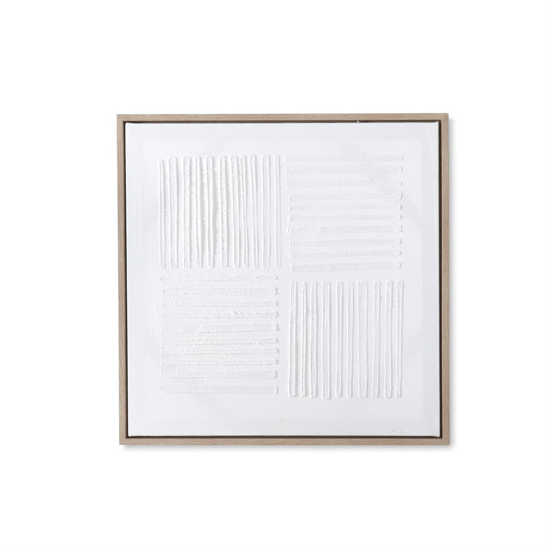 Square framed abstract plaster wall art with a textured beige surface in an MDF frame.