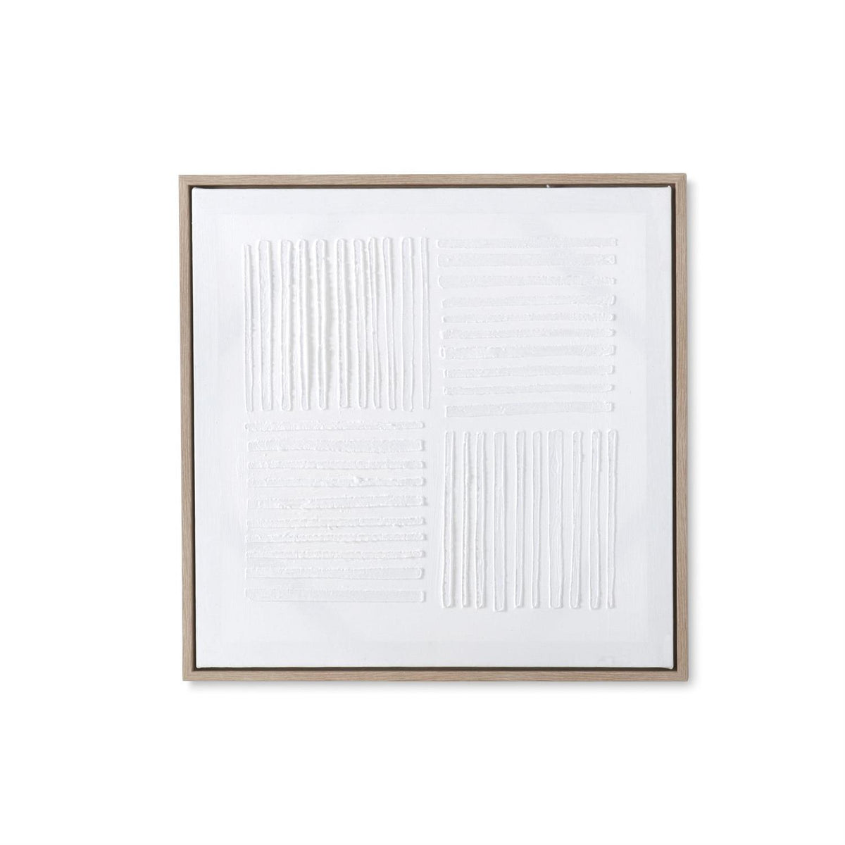 Square framed abstract plaster wall art with a textured beige surface in an MDF frame.