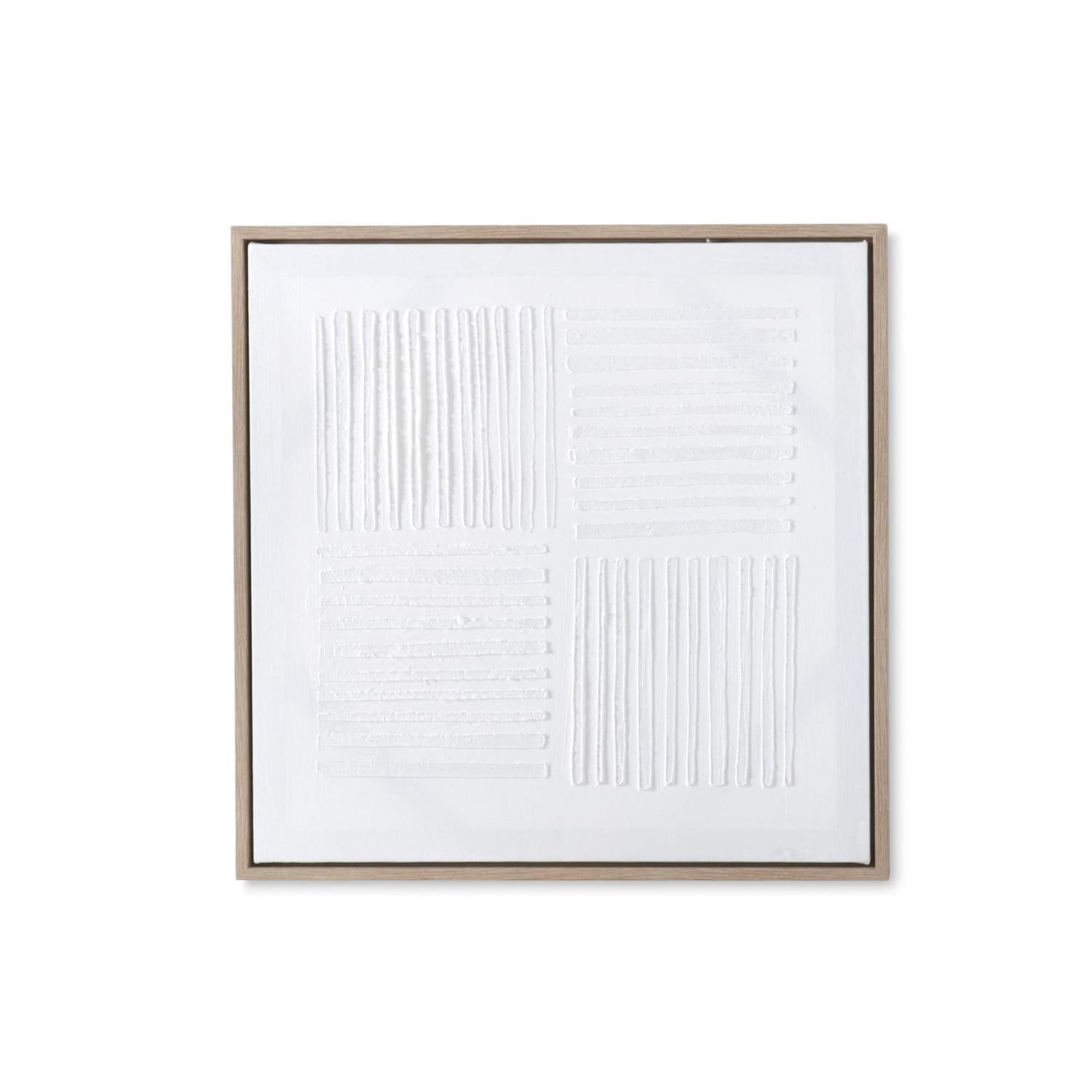 Square framed abstract plaster wall art with a textured beige surface in an MDF frame.