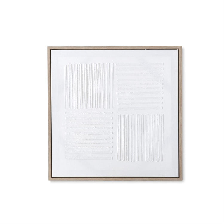 Square framed abstract plaster wall art with a textured beige surface in an MDF frame.