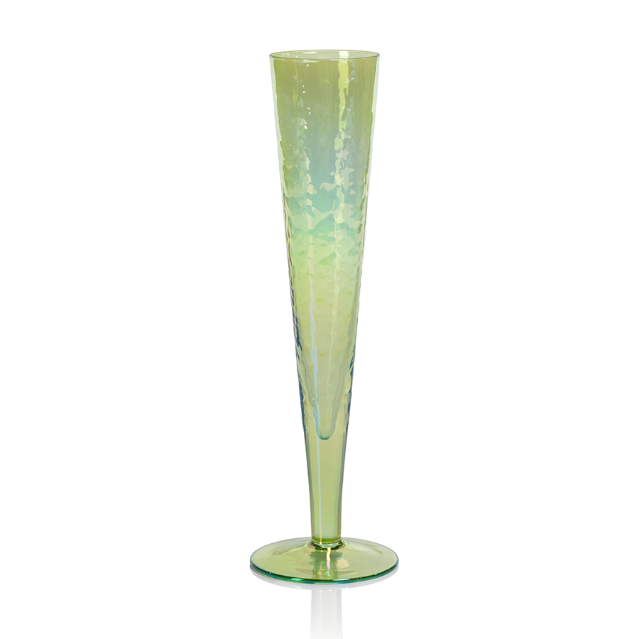 Sleek iridescent Aperitivo Slim Champagne Flute made of soda-lime glass with a tapered silhouette.