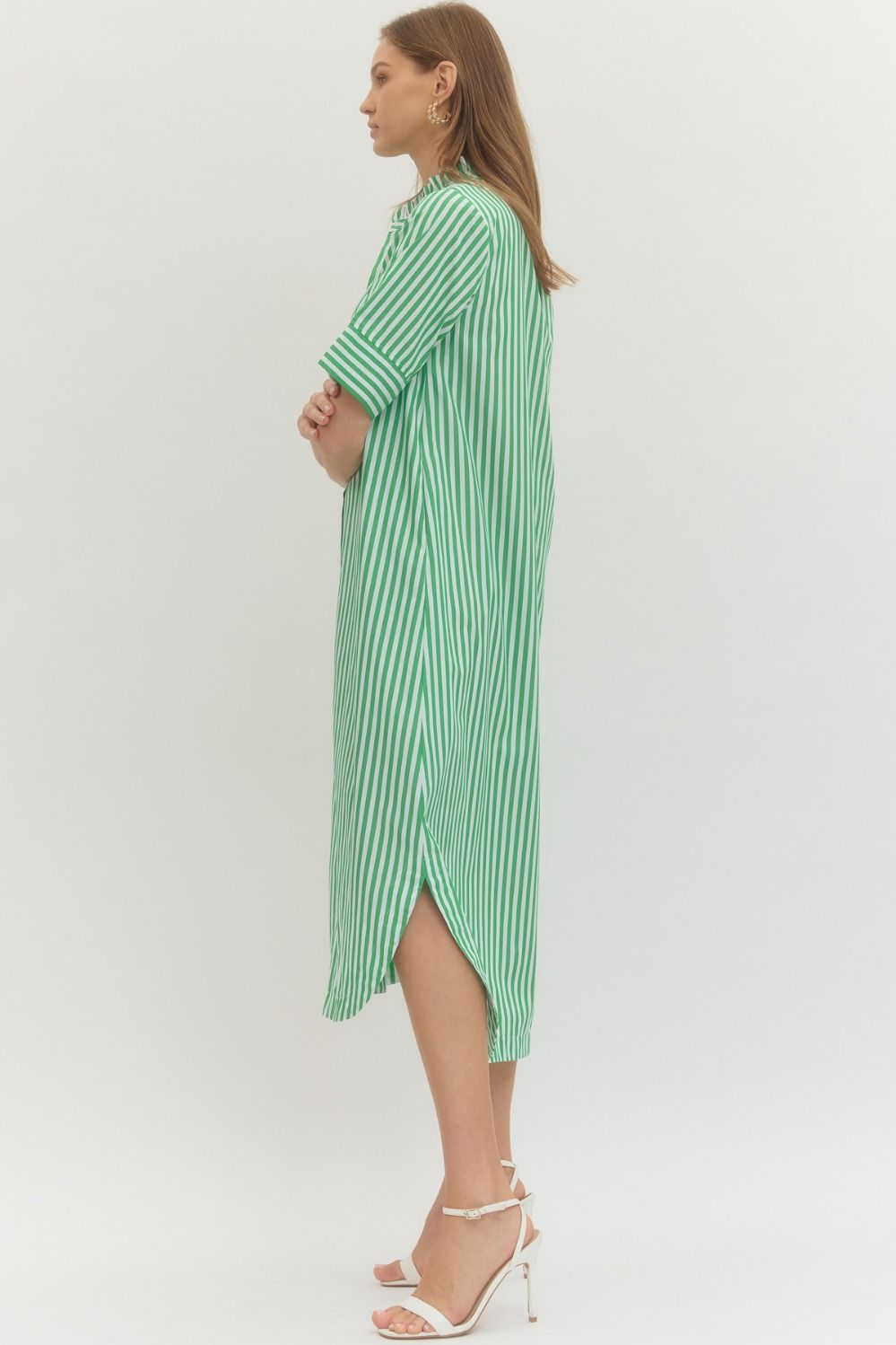 Ella Stripe ¾ Sleeve Midi Dress