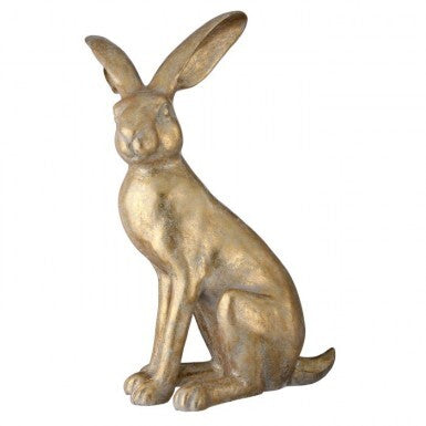 Resin golden bunny figurine with a smooth metallic finish standing on four legs.