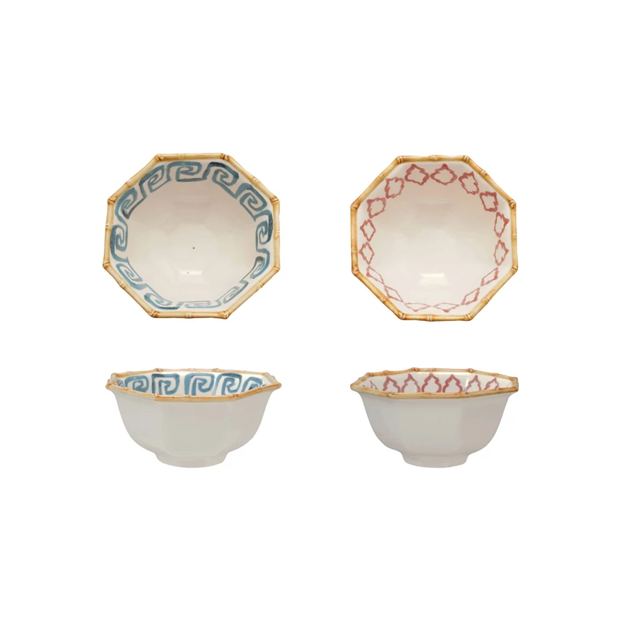 Hand-painted stoneware octagon bowl with a natural earth-toned glaze and subtle speckled pattern.