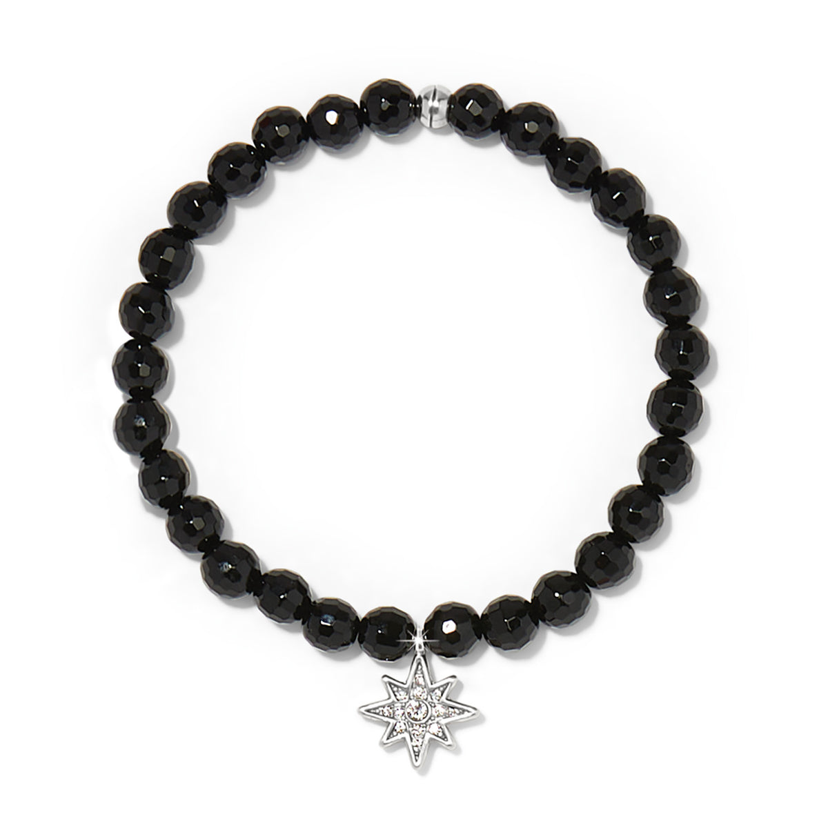 Enchanting Star silver stretch bracelet with faceted black onyx beads and a crystal star charm.