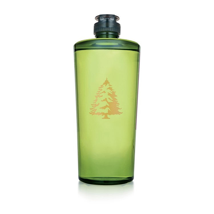 Frasier Fir Dishwashing Liquid in a translucent green bottle with a gold pine tree logo.