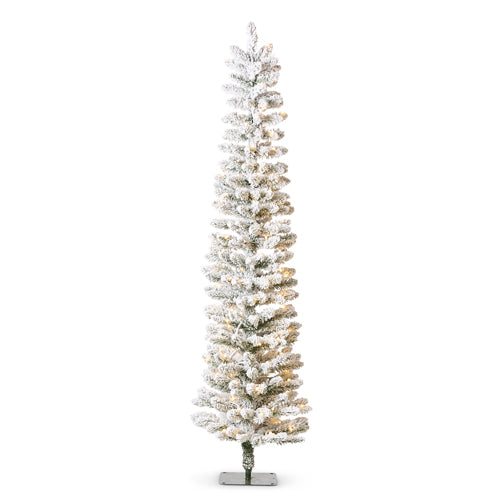 5.5' Snowy Alpine Lighted Tree with 150 warm white LED lights and flocked branches.