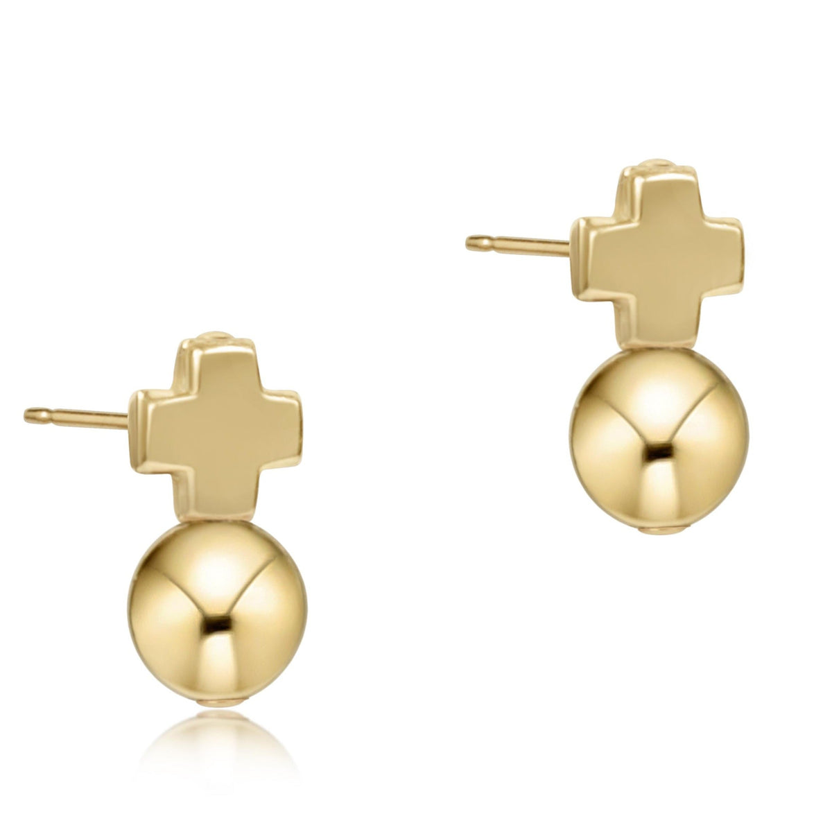 14k gold-filled signature cross stud earrings with 8mm classic gold beads.