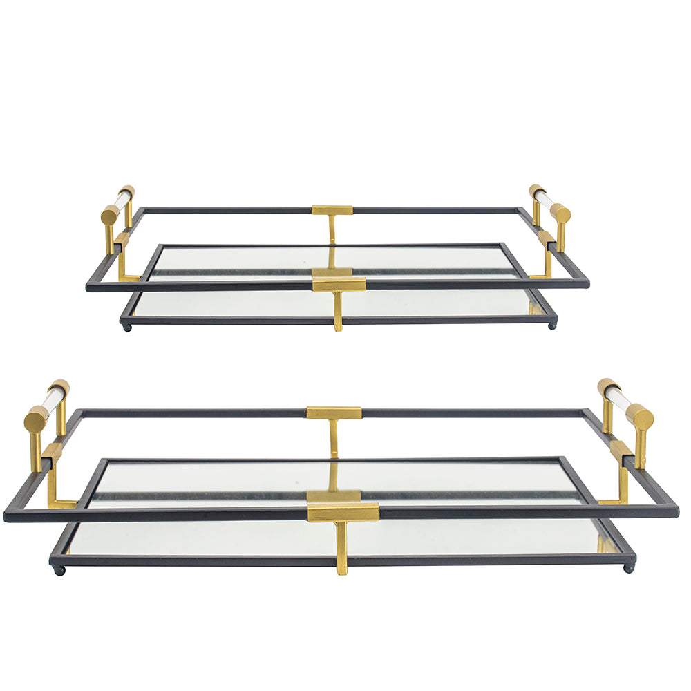 Rectangular Tribute tray with a mirror finish top and iron frame.