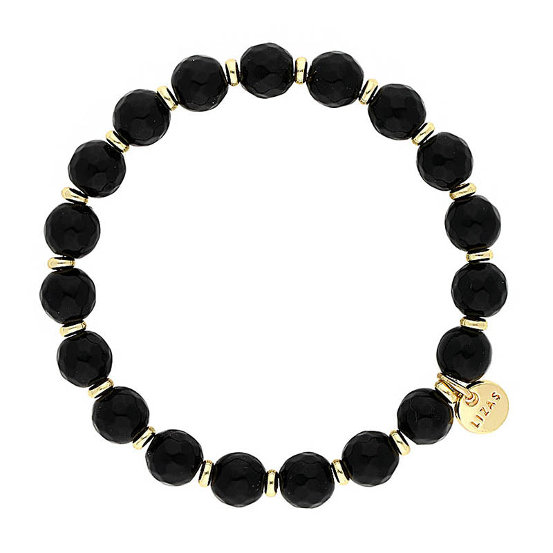 Lizas Beaumont Natural Bracelet featuring faceted black stones and gold-toned spacers.