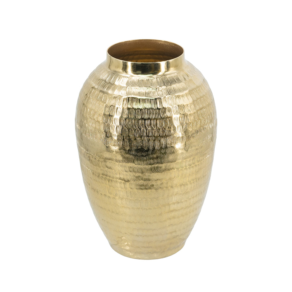 Tall cylindrical aluminum vase with a matte finish.