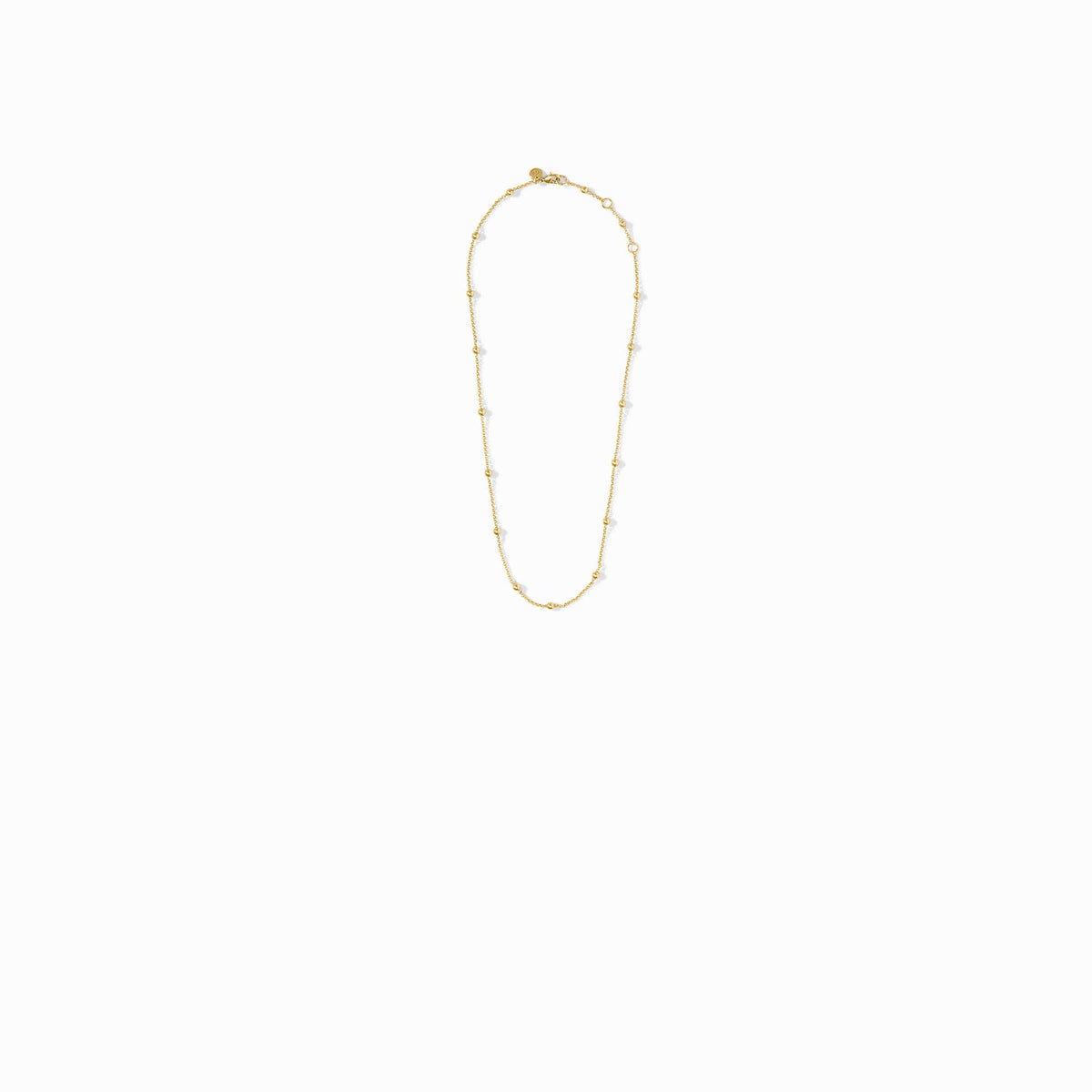 Solara Delicate Station Necklace in gold, featuring a thin chain with small gold bead accents.
