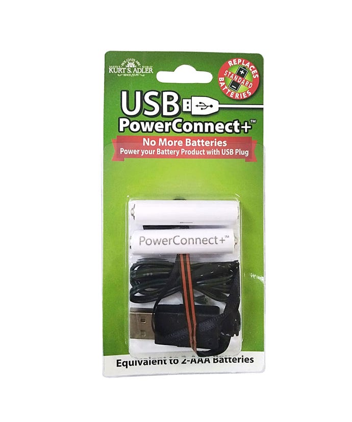 Kurt S. Adler USB PowerConnect+ 2 AAA battery converter kit in retail packaging.