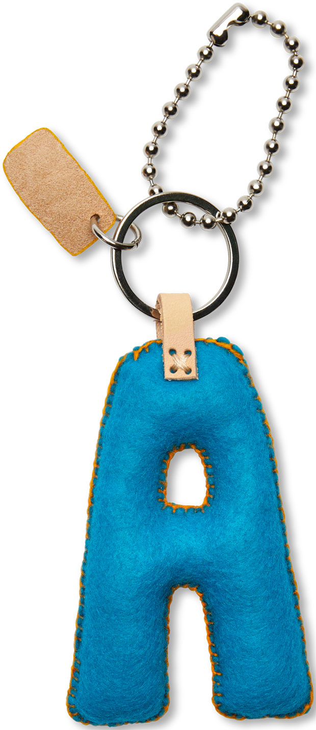 Blue felt letter charm with attached silver chain